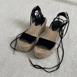 Guess Lace Up Espadrille Wedges with Black Suede